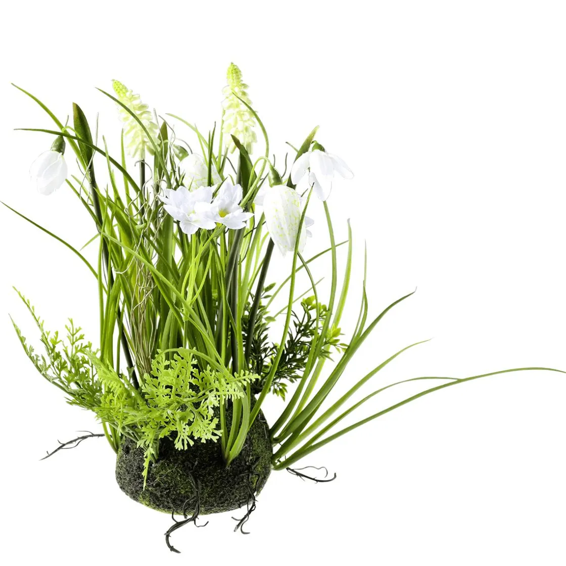 DecoWoerner Decoración De Primavera|Hierba Decorativa>Hemisferio De Musgo Artificial Con Flores De Primavera, , 30 Cm