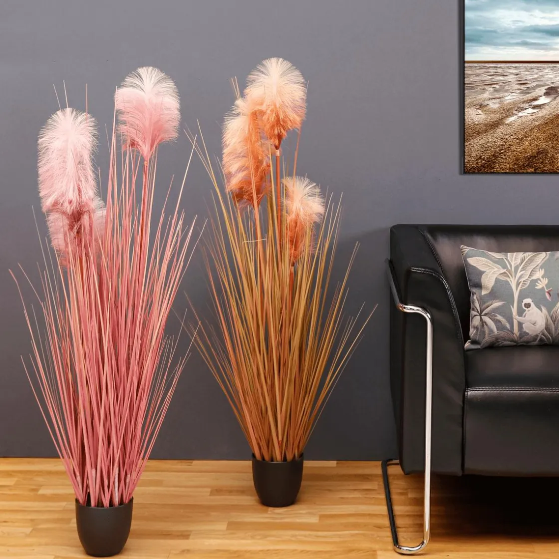 DecoWoerner Decoración De Otoño|Decoración De Verano>Hierba De La Pampa Decorativa De Color En Maceta Negra 117 Cm