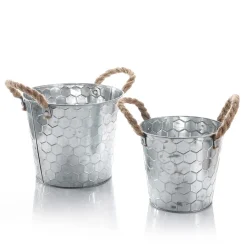 DecoWoerner Decoración De Verano|Decoración De Primavera>Jardinera De Zinc Con Diseño De Nido De Abeja De 14 Y 17 Cm De Altura