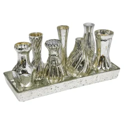 DecoWoerner Macetas Y Artículos De Decoración>Jarrones Plateados De Mesa Con Bandeja, 8 Piezas