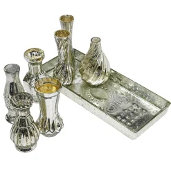 DecoWoerner Macetas Y Artículos De Decoración>Jarrones Plateados De Mesa Con Bandeja, 8 Piezas