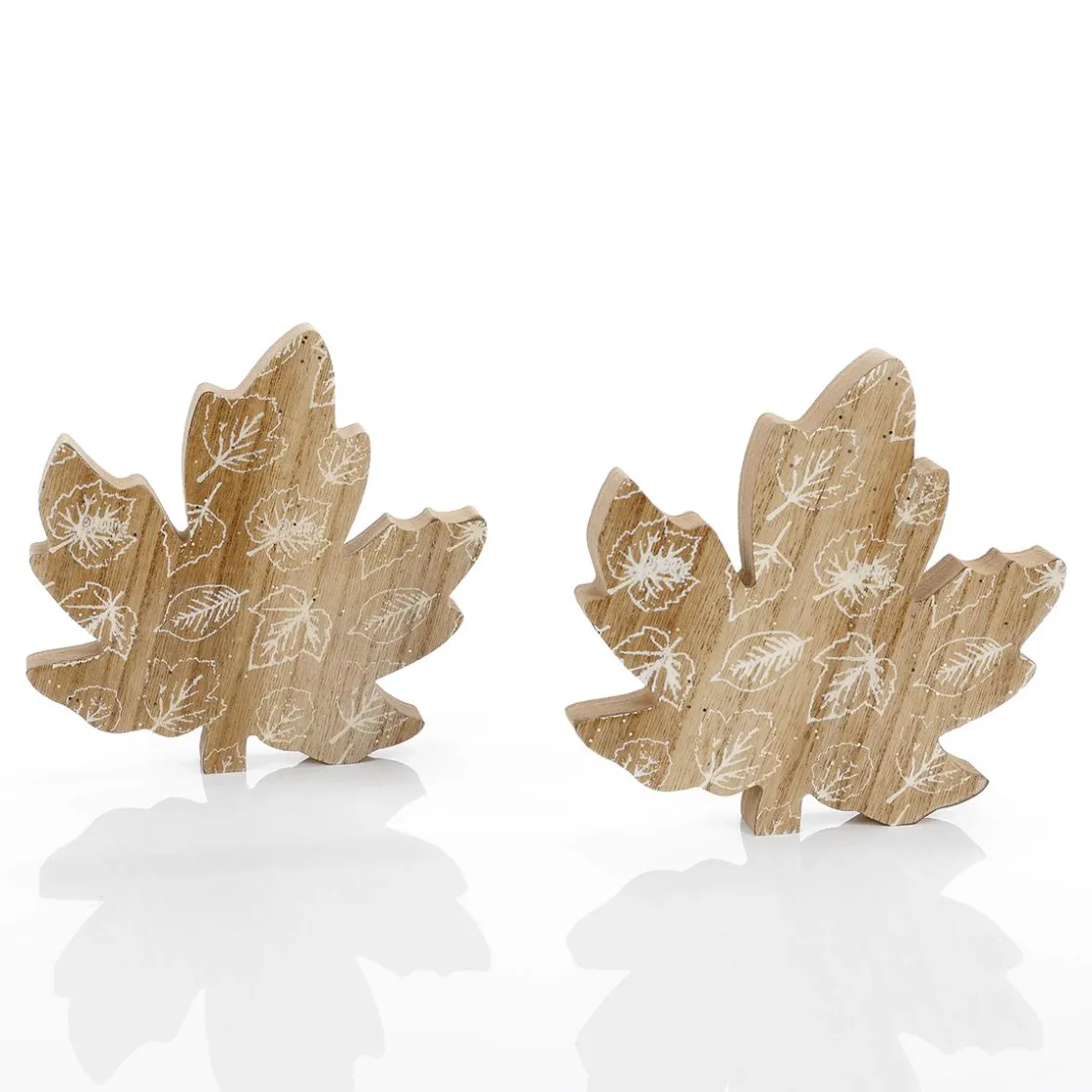 DecoWoerner Decoración Natural>Juego De Hojas De Arce De Madera Decorativas 2 Pcs. Marrón 15 X 15 X 2 Cm