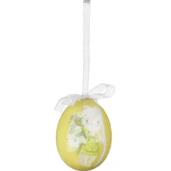 DecoWoerner Decoración De Pascua>Juego De Huevos De Pascua De Espuma Para Colgar, Amarillo Con Dibujo De Conejo Y Lazo 8pcs.