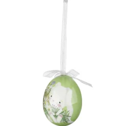 DecoWoerner Decoración De Pascua>Juego De Huevos De Pascua De Espuma Para Colgar, Amarillo Con Dibujo De Conejo Y Lazo 8pcs.