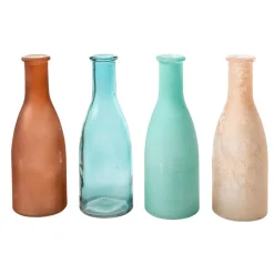 DecoWoerner Decoración De Verano|Macetas Y Artículos De Decoración>Juego De Jarrones De Vidrio De 18 Cm De Alto, 4 Piezas, Azul/beige