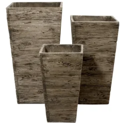 DecoWoerner Macetas Y Artículos De Decoración>Juego De Macetas De Fibra De Vidrio , Aspecto De Madera 50, 65, 75 Cm De Altura