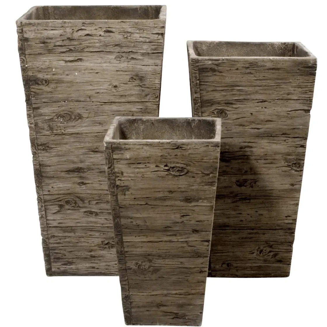 DecoWoerner Macetas Y Artículos De Decoración>Juego De Macetas De Fibra De Vidrio , Aspecto De Madera 50, 65, 75 Cm De Altura