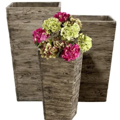 DecoWoerner Macetas Y Artículos De Decoración>Juego De Macetas De Fibra De Vidrio , Aspecto De Madera 50, 65, 75 Cm De Altura