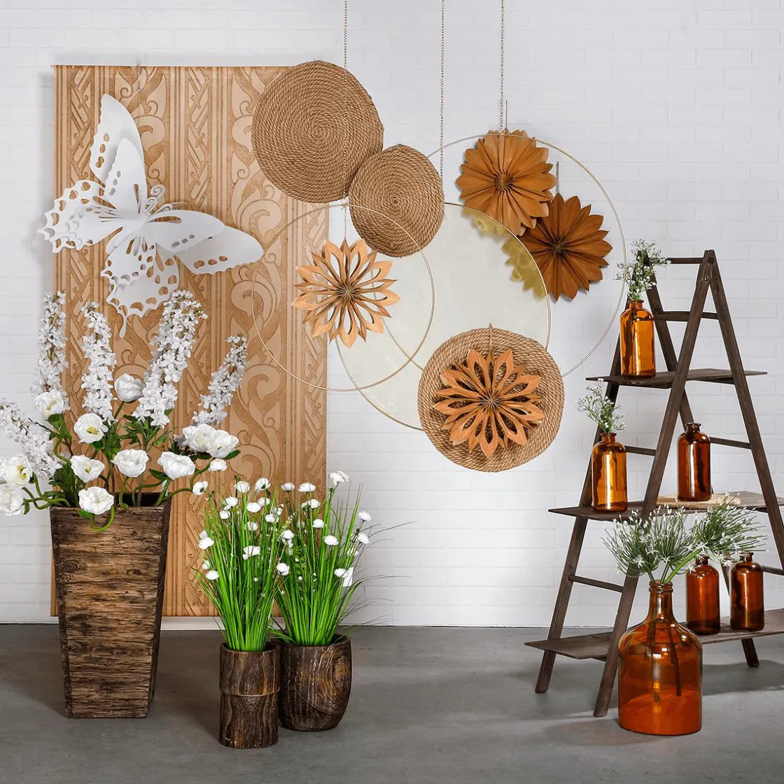 DecoWoerner Macetas Y Artículos De Decoración>Juego De Macetas De Fibra De Vidrio , Aspecto De Madera 50, 65, 75 Cm De Altura