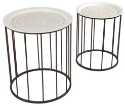 DecoWoerner Expositores Para Tiendas|Macetas Y Artículos De Decoración>Juego De Mesa Auxiliar Blanca Negra Redonda De Metal
