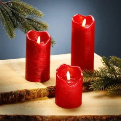 DecoWoerner Luz Decorativa>Juego De Velas De Cera LED 3 Piezas 7,5 Cm Ø, 15/12,5/10 Cm De Altura
