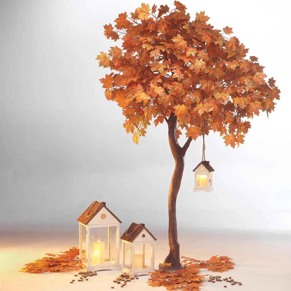 DecoWoerner Decoración Natural>Linterna Casas De Madera Set 3 Piezas Marrón