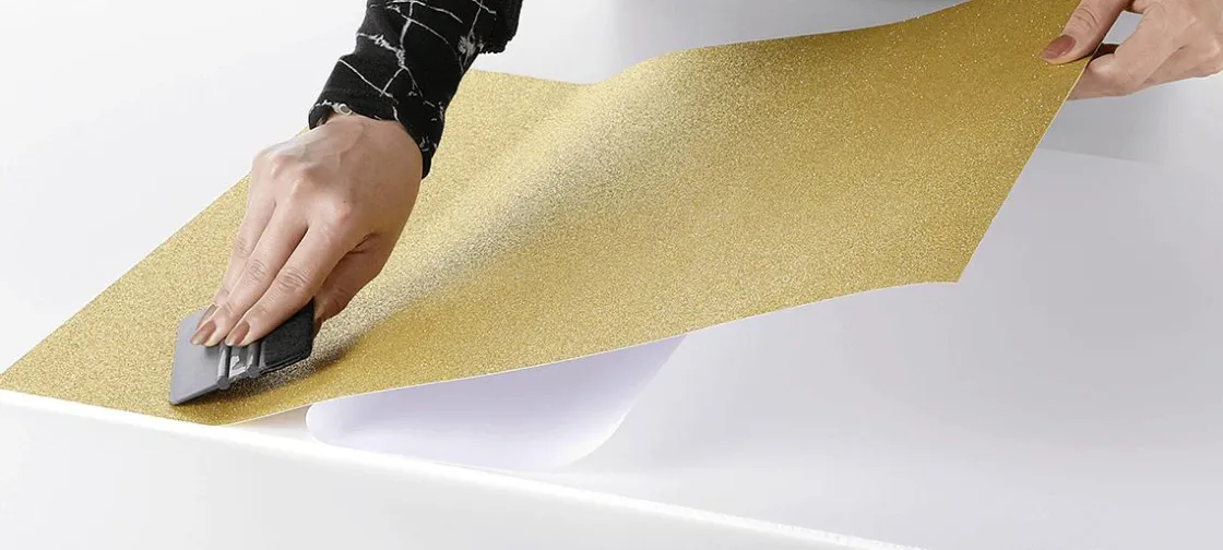 DecoWoerner Láminas Y Películas Decorativas>Lámina Adhesiva De Purpurina Dorada 50 Cm X 5 M Rollo
