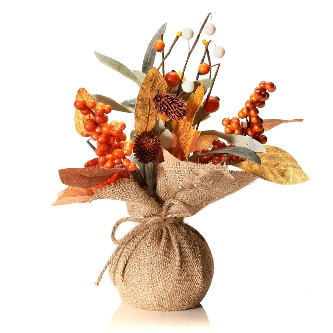 DecoWoerner Decoración De Otoño|Ramos Y Coronas De Flores>Manojo De Otoño Artificial En Maceta De Yute 10 X 26 Cm /marrón