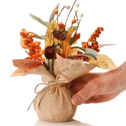 DecoWoerner Decoración De Otoño|Ramos Y Coronas De Flores>Manojo De Otoño Artificial En Maceta De Yute 10 X 26 Cm /marrón