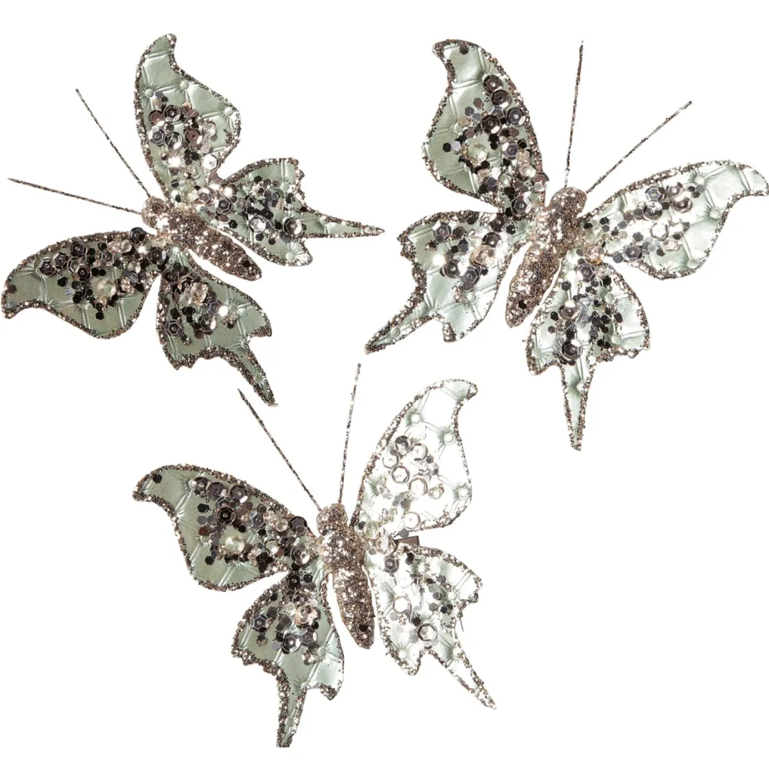 DecoWoerner Decoración De Animales|Decoración De Primavera>Mariposa Con Clip, 13 Cm, 3 Piezas, Salvia