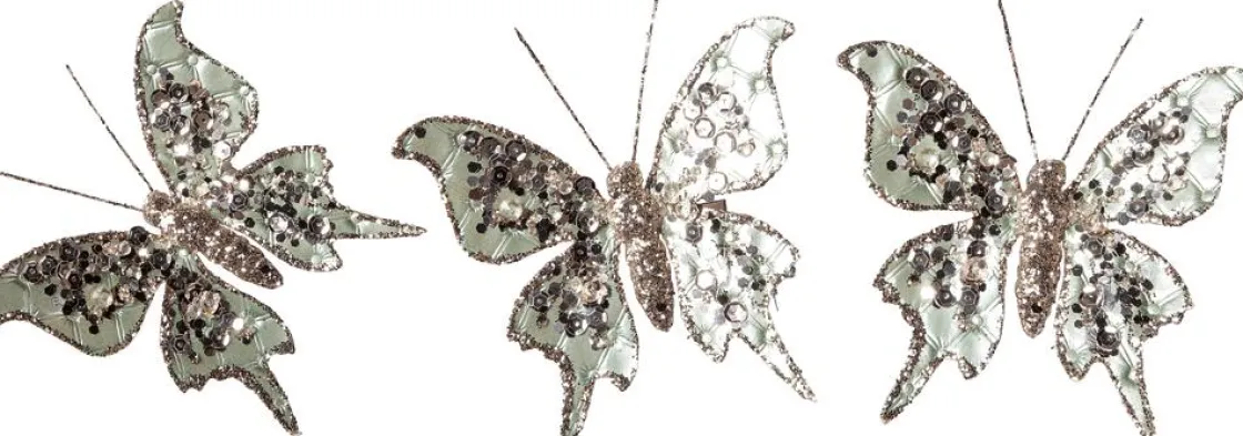 DecoWoerner Decoración De Animales|Decoración De Primavera>Mariposa Con Clip, 13 Cm, 3 Piezas, Salvia