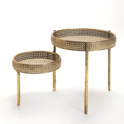 DecoWoerner Expositores Para Tiendas|Decoración De Otoño>Mesa De Metal Mimbre Vienés 68,5x41,5x38,5cm