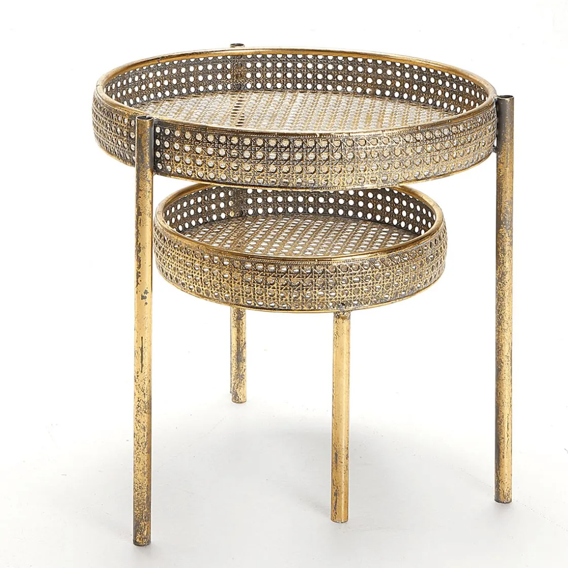 DecoWoerner Expositores Para Tiendas|Decoración De Otoño>Mesa De Metal Mimbre Vienés 68,5x41,5x38,5cm