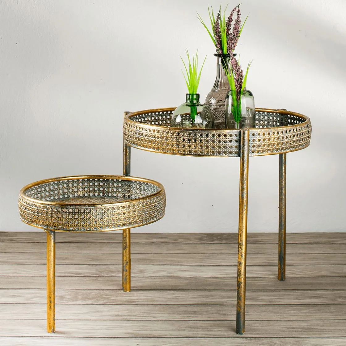DecoWoerner Expositores Para Tiendas|Decoración De Otoño>Mesa De Metal Mimbre Vienés 68,5x41,5x38,5cm