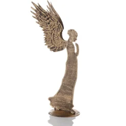 DecoWoerner Figuras De Navidad>Ángel Decorativo De Metal Dorado Vintage, 28 Cm