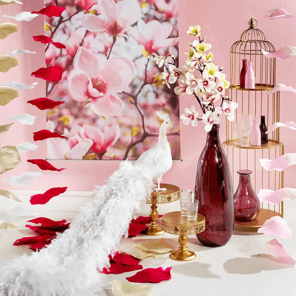 DecoWoerner Decoración De Primavera|Ramas Y Ramitas>Noble Rama De Magnolia Artificial, Rosado, 100 Cm