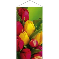DecoWoerner Pancartas De Primavera>Pancarta De Fibra Natural Ligera "Tulip Bouquet" De Algodón 100 X 200 Cm