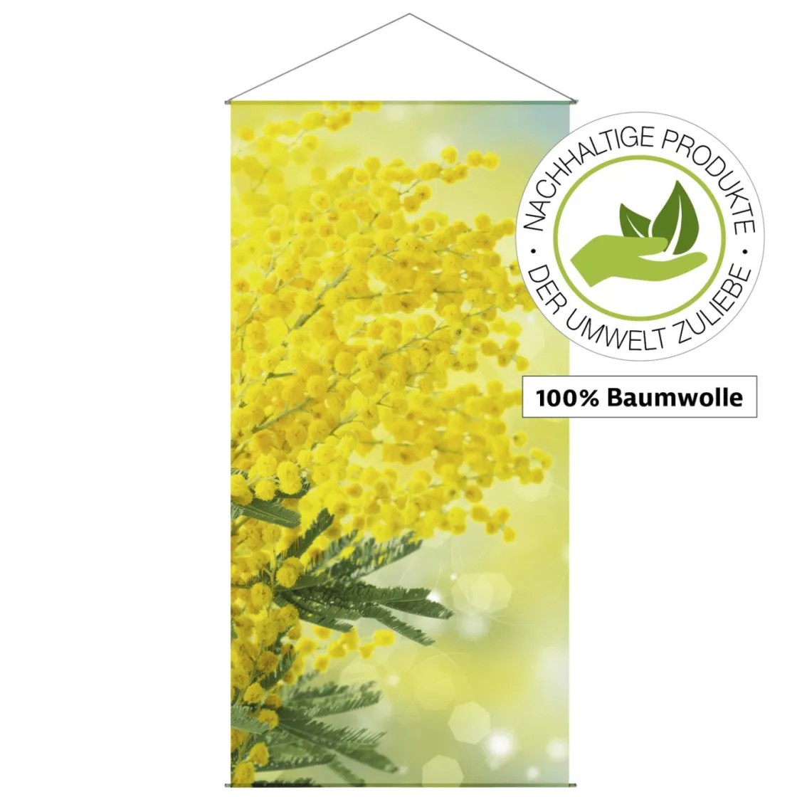 DecoWoerner Pancartas De Primavera|Pancartas De Verano>Pancarta De Fibra Natural Ligera "Mimosa" De Algodón 100 X 200 Cm