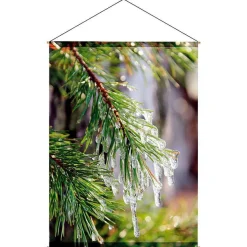 DecoWoerner Pancartas De Navidad E Invierno|Bandera De Navidad>Pancarta De Tela Ignífuga "Rama De Abeto Helado" De Tela De Bandera 100 X 140 Cm