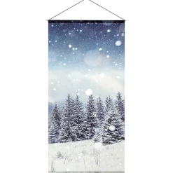 DecoWoerner Decoración De Invierno|Pancartas De Navidad E Invierno>Pancarta De Tela Ignífuga "Bosque De Abetos Nevados" De Tela De Bandera 100 X 200 Cm