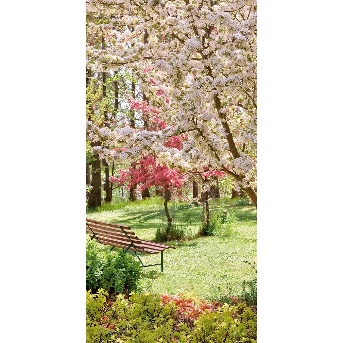 DecoWoerner Decoración De Primavera|Pancartas De Primavera>Pancarta De Tela Ignífuga "Árbol En Flor En El Parque" De Tela De Bandera 100 X 200 Cm