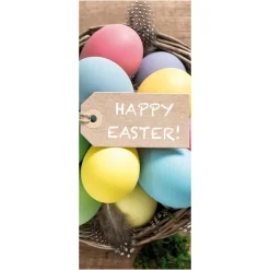 DecoWoerner Decoración De Pascua|Pancartas De Primavera>Pancarta De Tela Ignífuga "Nido De Pascua Con Huevos" De Tela De Bandera 75 X 180 Cm