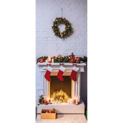 DecoWoerner Pancartas De Navidad E Invierno|Bandera De Navidad>Pancarta De Tela Ignífuga "Chimenea Y Corona De Navidad" De Tela De Bandera 75 X 180 Cm