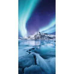 DecoWoerner Decoración De Invierno|Pancartas De Navidad E Invierno>Pancarta De Tela Ignífuga "Aurora Boreal" De Tela De Bandera 100 X 200 Cm