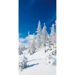 DecoWoerner Decoración De Invierno|Pancartas De Navidad E Invierno>Pancarta De Tela Ignífuga "Snowy Winter Firs" De Tela De Bandera 100 X 200 Cm