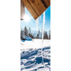 DecoWoerner Decoración De Invierno|Pancartas De Navidad E Invierno>Pancarta De Tela Ignífuga "Carámbanos Iluminados Por El Sol" De Tela De Bandera 75 X 180 Cm