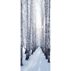 DecoWoerner Decoración De Invierno|Pancartas De Navidad E Invierno>Pancarta De Tela Ignífuga "Winterbirkenallee " De Tela De Bandera 75 X 180 Cm