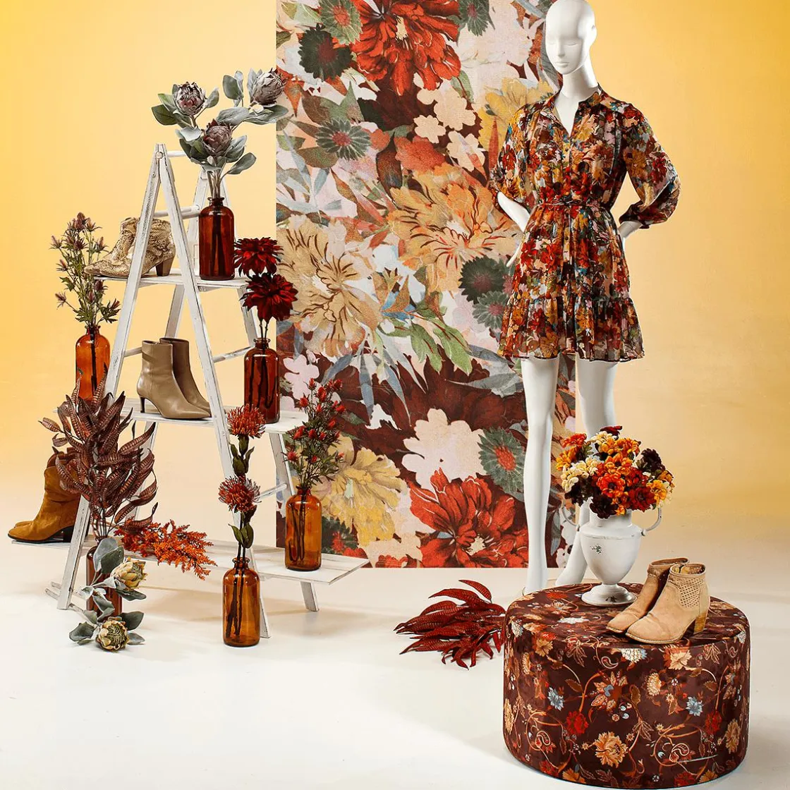 DecoWoerner Decoración De Otoño|Pancartas De Otoño>Pancarta De Tela Ignífuga "Flores De Otoño" De Tela De Bandera 75 X 180 Cm