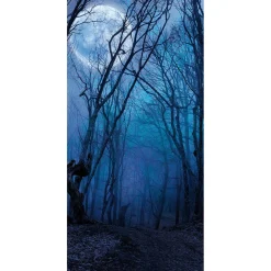 DecoWoerner Decoración Temática|Pancartas Temáticas>Pancarta De Tela Ignífuga "Bosque Nocturno Bajo La Luna Llena" De Tela De Bandera 100 X 200 Cm