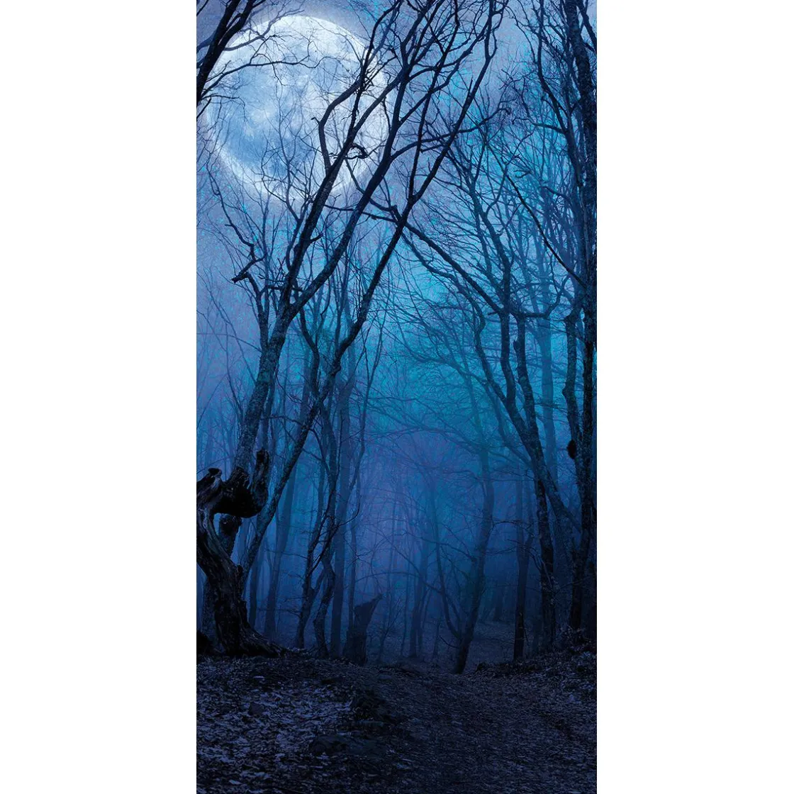 DecoWoerner Decoración Temática|Pancartas Temáticas>Pancarta De Tela Ignífuga "Bosque Nocturno Bajo La Luna Llena" De Tela De Bandera 100 X 200 Cm