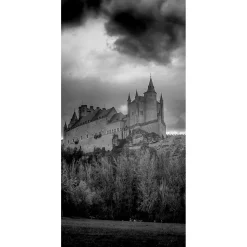 DecoWoerner Decoración Temática|Pancartas Temáticas>Pancarta De Tela Ignífuga "Castillo En Blanco Y " De Tela De Bandera 100 X 200 Cm