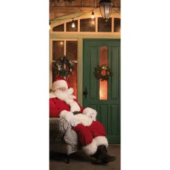 DecoWoerner Pancartas De Navidad E Invierno|Bandera De Navidad>Pancarta De Tela Ignífuga "Papá Noel En Un Sillón" De Tela De Bandera 75 X 180 Cm