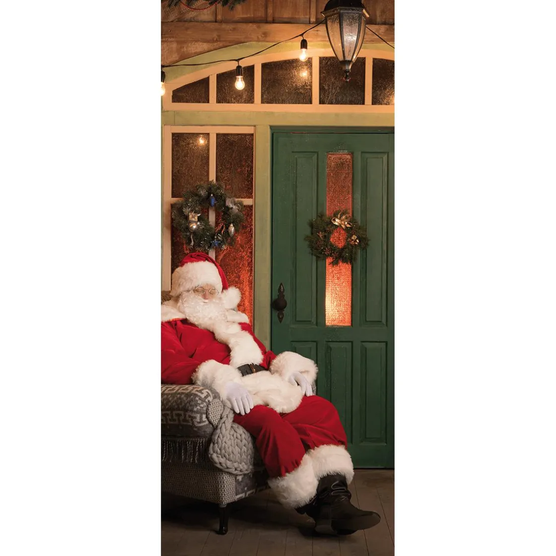 DecoWoerner Pancartas De Navidad E Invierno|Bandera De Navidad>Pancarta De Tela Ignífuga "Papá Noel En Un Sillón" De Tela De Bandera 75 X 180 Cm