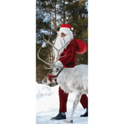 DecoWoerner Pancartas De Navidad E Invierno|Bandera De Navidad>Pancarta De Tela Ignífuga "Papá Noel Con Renos" De Tela De Bandera 75 X 180 Cm