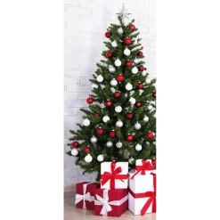 DecoWoerner Pancartas De Navidad E Invierno|Bandera De Navidad>Pancarta De Tela Ignífuga "Árbol De Navidad En Rojo Y Blanco" De Tela De Bandera 75 X 180 Cm