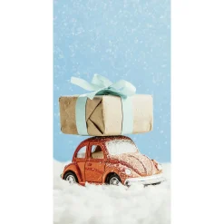 DecoWoerner Pancartas De Navidad E Invierno|Bandera De Navidad>Pancarta De Tela Ignífuga "Coche VW Escarabajo Con Regalo" De Tela De Bandera 100 X 200 Cm