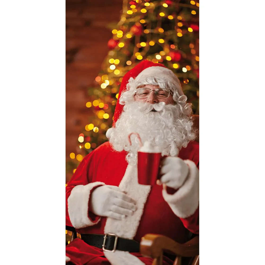 DecoWoerner Pancartas De Navidad E Invierno|Bandera De Navidad>Pancarta De Tela Ignífuga "Papá Noel Con Chocolate Caliente" De Tela De Bandera 100 X 200 Cm