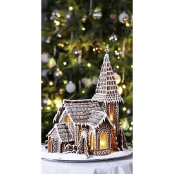 DecoWoerner Pancartas De Navidad E Invierno|Bandera De Navidad>Pancarta De Tela Ignífuga "Iglesia De Pan De Jengibre" De Tela De Bandera 100 X 200 Cm