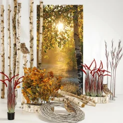 DecoWoerner Decoración De Otoño|Pancartas De Otoño>Pancarta De Tela Ignífuga "Abedules De Otoño" De Tela De Bandera 100 X 200 Cm