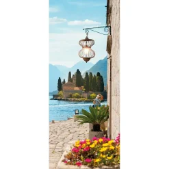 DecoWoerner Decoración De Verano|Pancartas De Verano>Pancarta De Tela Ignífuga "Vista Del Monasterio" En Tela De Bandera 75 X 180 Cm
